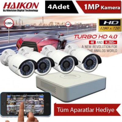 4 Kameralı Haikon 1MP 720P Kamera Sistemi