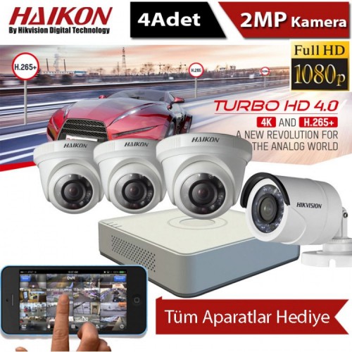 4 Kameralı Haikon 2MP Full HD Kamera Sistemi KURULUM DAHİL