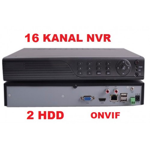 16 Kanal Onvif NVR 2MP Ip Kayıt Cihazı Çift HDD'li