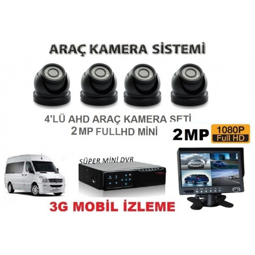 2MP 1080p 4'LÜ AHD Okul Servis Oto Araç Kamera Sistemi