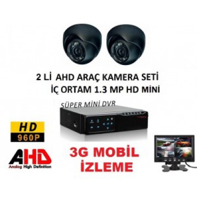 2 KAMERALI 1.3MP AHD HD İÇORTAM OTO ARAÇ SETİ