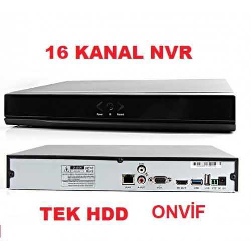 16 Kanal Onvif NVR 2MP Ip Kayıt Cihazı Tek HDD'li