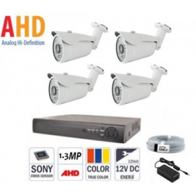 4 Kameralı 1.3 MP 48 Led AHD Kamera Sistemi
