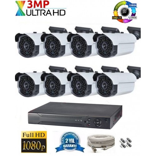 8 KAMERALI 3MP 63LED AHD KAMERA SİSTEMİ