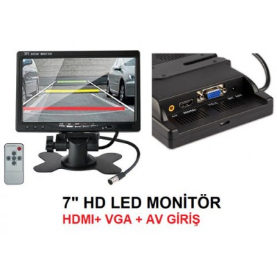 7" İnc Hd Led Hdmı, Vga, Av Araç İçi Monitör