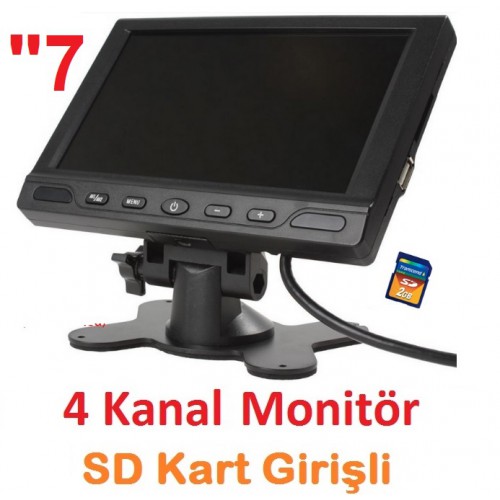 7 inç Monitör, 4 Kamera Girişli Kayıtlı